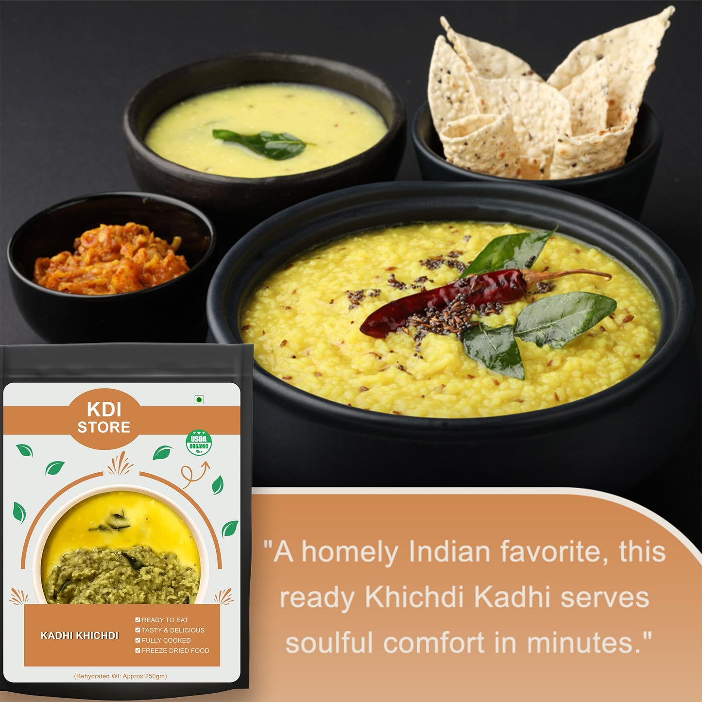 KDI Store Kadhi Khichdi, Ready to Eat Indian Comfort Food, Organic, Freeze Dried, Fully Cooked, 65g