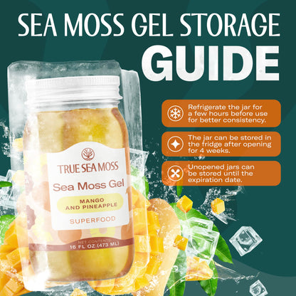 TrueSeaMoss Sea Moss Gel – Made in USA – Wildcrafted Seamoss, Fruits & Jarred Vegetables – Mango/Pineapple, Pack of 1 (Labels may Vary)