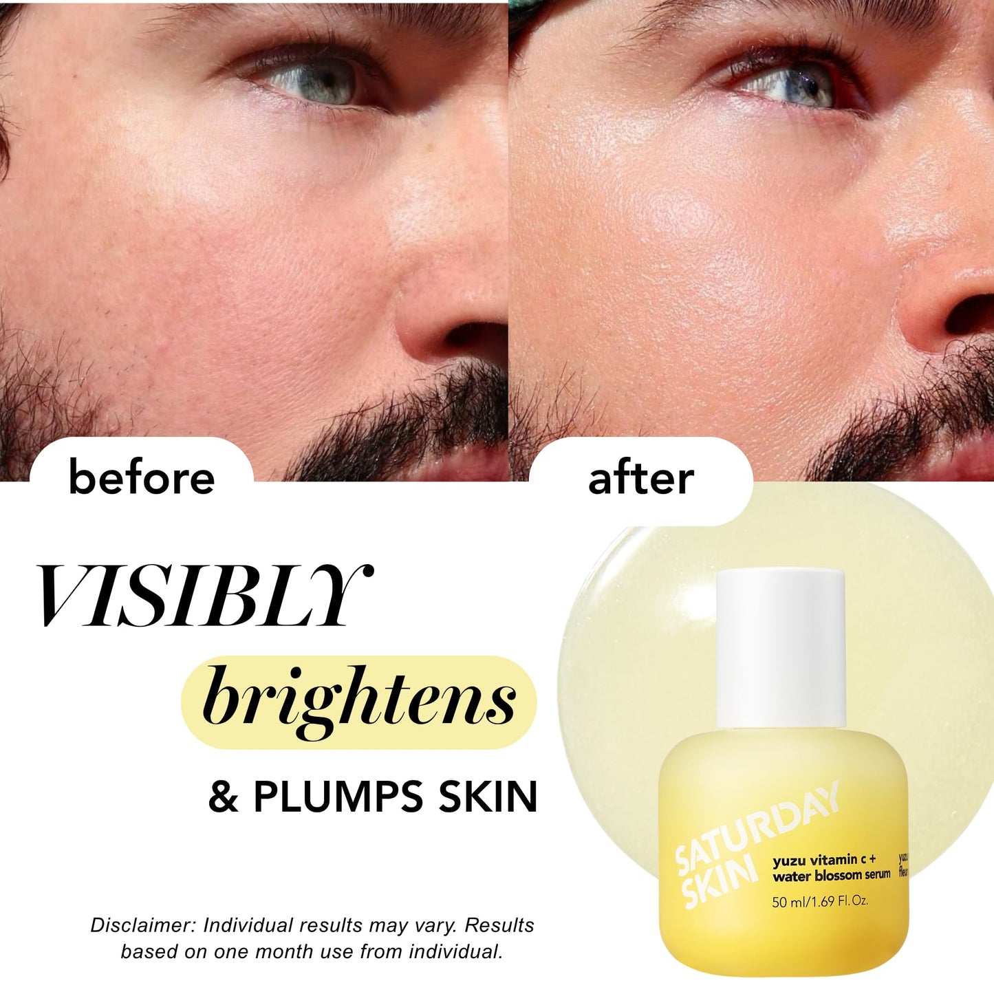 Saturday Skin Yuzu Vitamin C Serum-Brightening Hydrating Anti-Aging Serum with Hyaluronic Acid Peptides Niacinamide Plumping Glass Skin for Uneven Tone Dark Spots Korean Skin Care (50 ml)