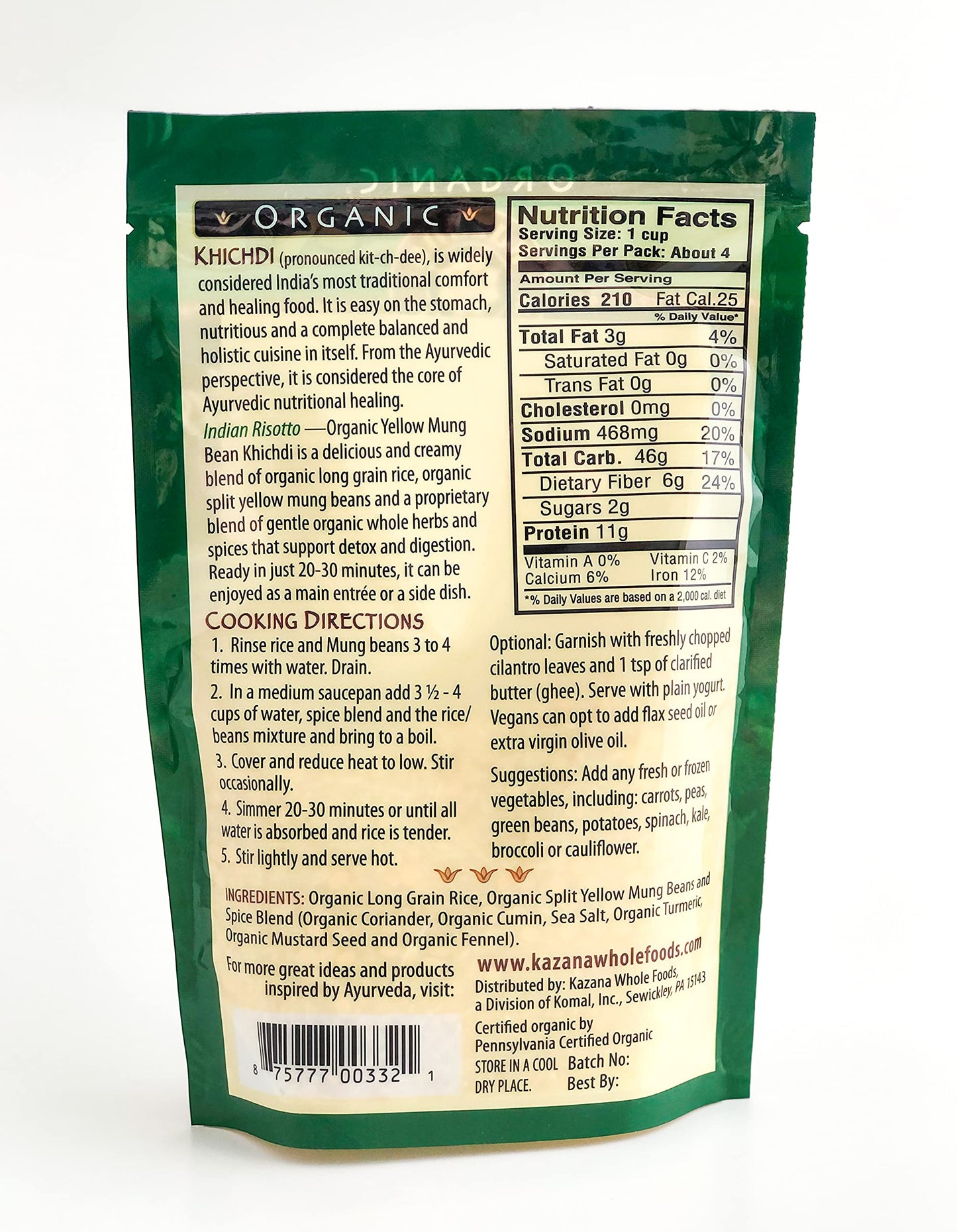 Kazana Indian Risotto/Khichadi/Kitchari, USDA Certifiied Organic, Wheat free, Vegeterain, easy to cook