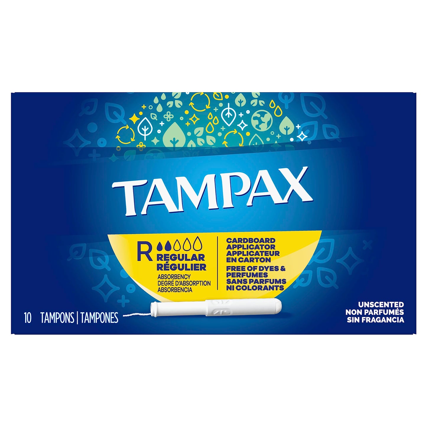 Tampax Cardboard Tampons Regular Absorbency, Anti-Slip Grip, LeakGuard Skirt, Unscented, 10 Count