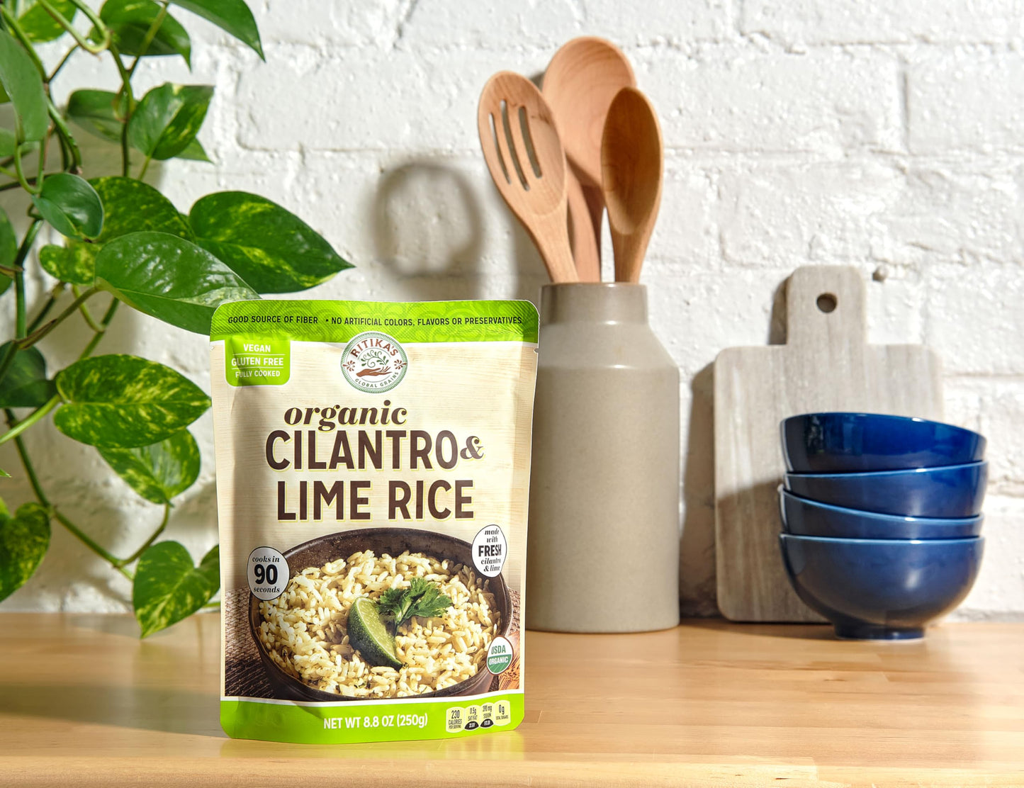 Ritika’s Global Grains Certified Organic Cilantro Lime Rice, Ready in 90 Seconds, 8.8 oz Pouches (6-Count Pack)
