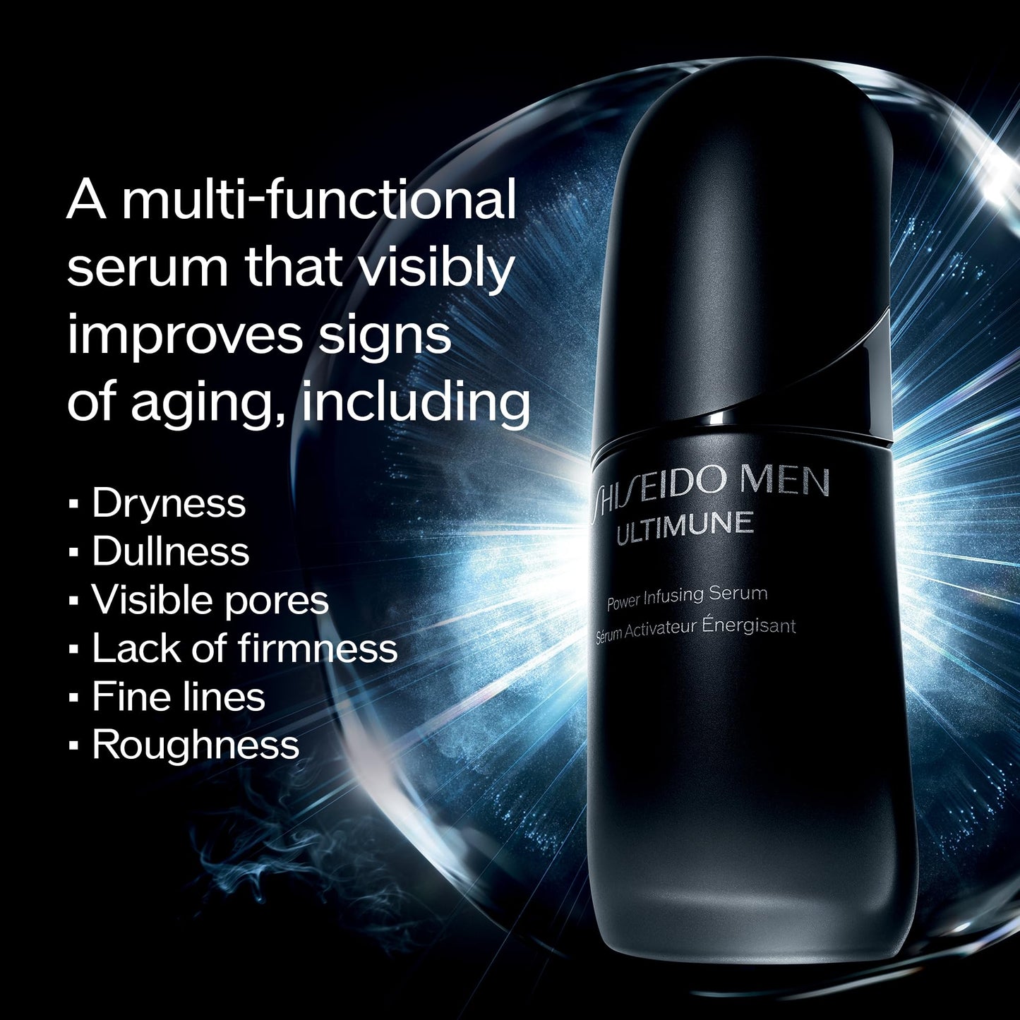 Shiseido Men Ultimune Power Infusing Serum - 50 mL - Improves Multiple Skin Aging Concerns - Non-Comedogenic
