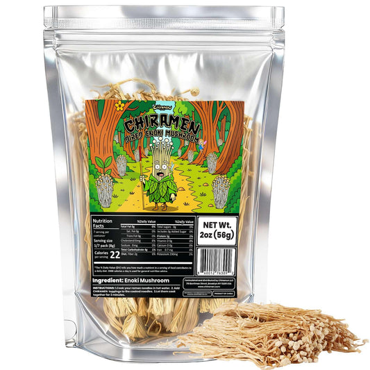 CHIRAMEN Dried Enoki Mushroom Ramen Toppings – Premium Freeze Dried Enoki Mushrooms for Ramen, Cup Noodles, Soups, Hot Pot & Asian Noodle Dishes