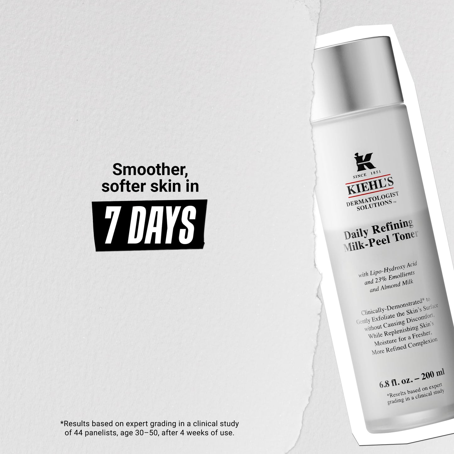 Kiehl's Daily Refining Milk-Peel Toner, Gentle Exfoliating Facial Toner, Refines Skin Texture, Brightens & Softens Skin, Restores Moisture, with Lipo-Hydroxy Acid & Almond Milk - 6.8 fl oz