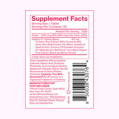 Love Wellness Healthy V Vitamin | Women's Vaginal Health Supplement | pH Balance, Gut Health & Immune Support Supplement | Balance of Candida Yeast with Turmeric, Garlic & Coconut Oil | 30 Count