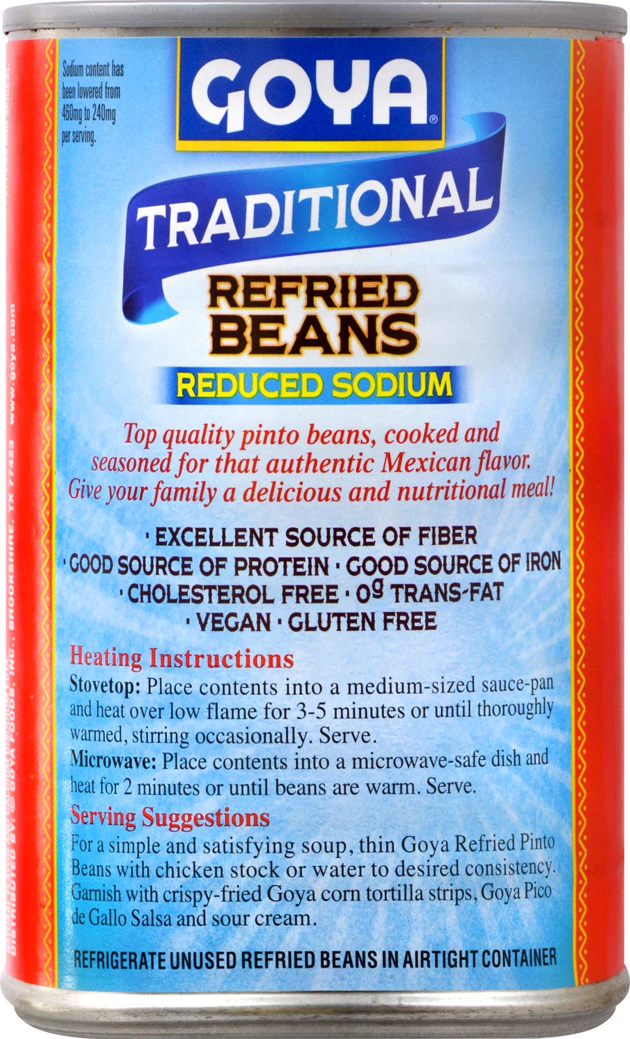 Goya Foods Refried Pinto Beans, Reduced Sodium, 16 Ounce (Pack of 12)