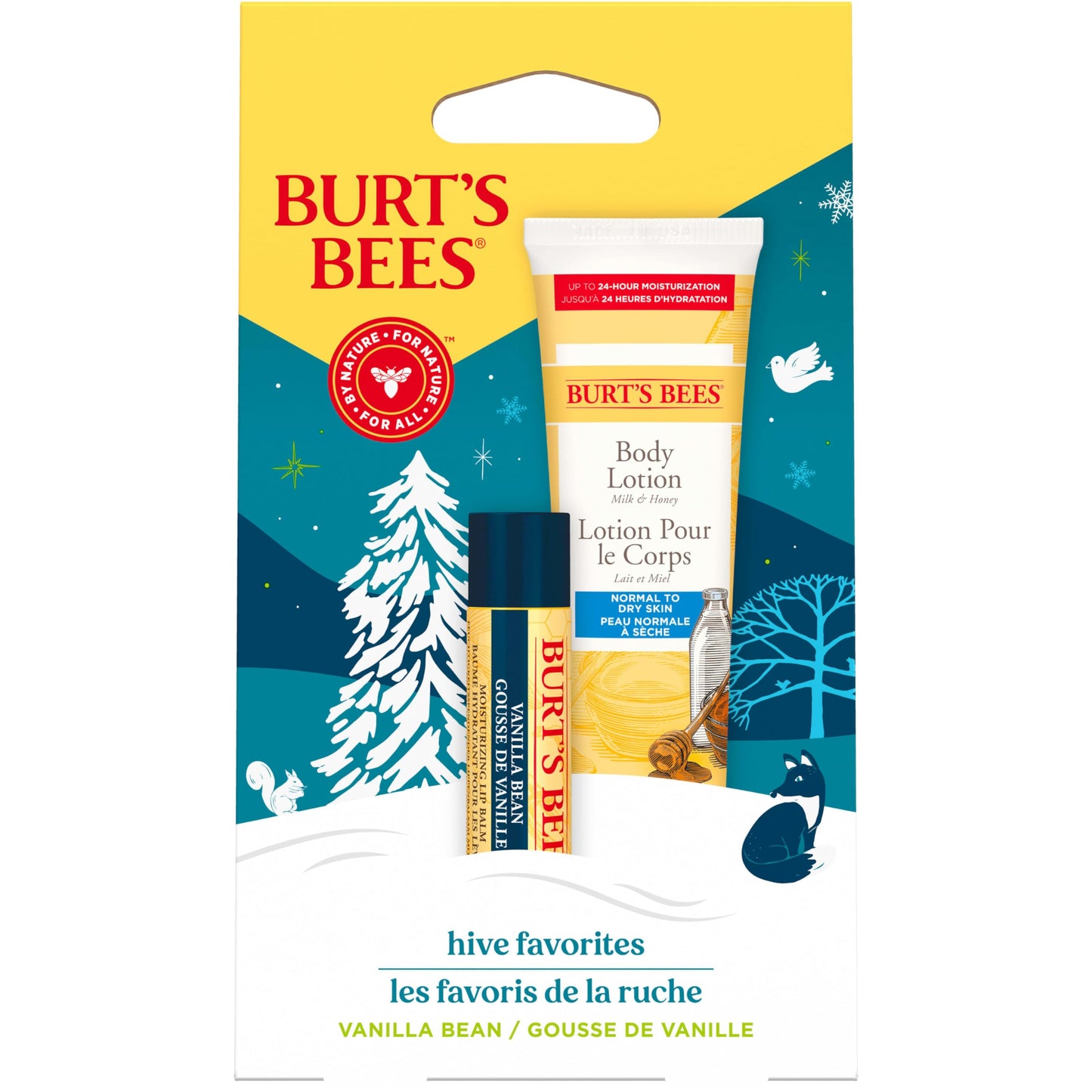 Burt's Bees Hive Favorites Gift Set, Vanilla Bean Lip Balm and Milk and Honey Body Lotion, Natural Origin Skin Care and Lip Care, 0.15 oz./1 oz.