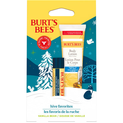 Burt's Bees Hive Favorites Gift Set, Vanilla Bean Lip Balm and Milk and Honey Body Lotion, Natural Origin Skin Care and Lip Care, 0.15 oz./1 oz.
