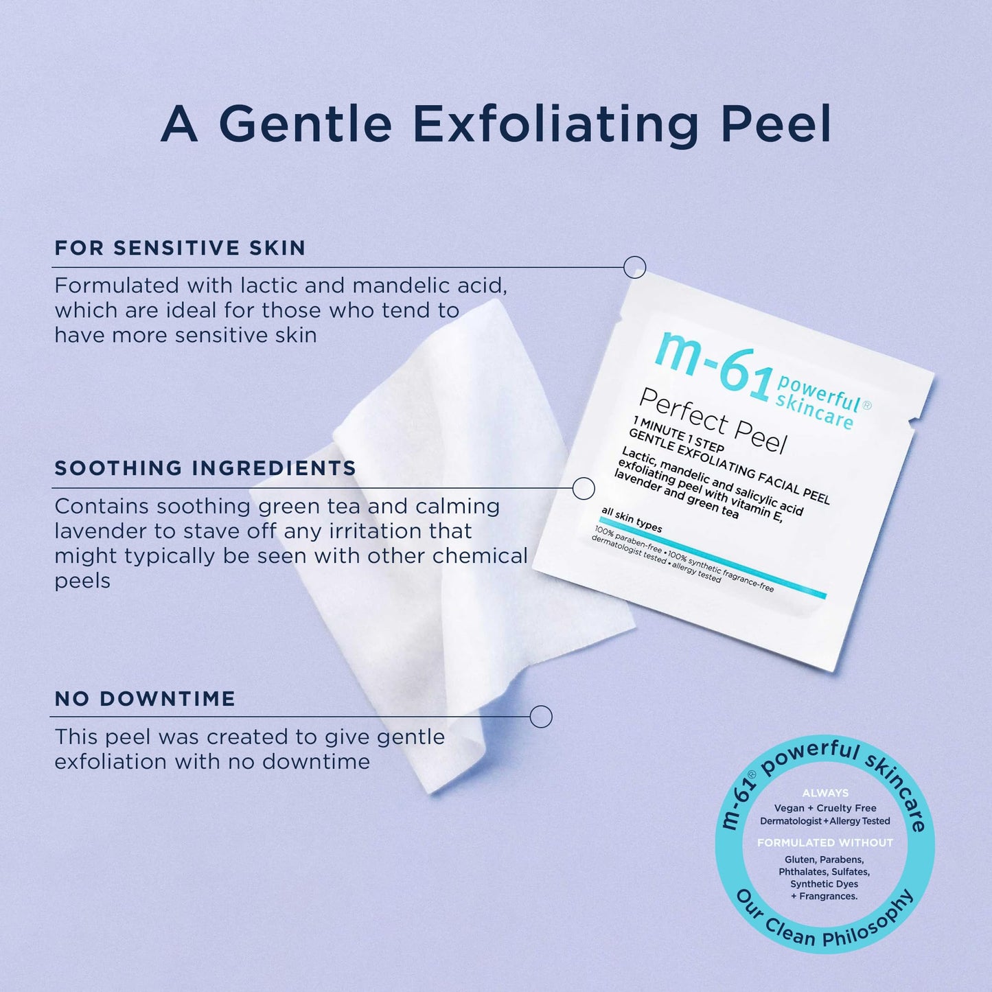 m-61 Perfect Peel | Gentle Exfoliating Facial Peel With Lactic, Mandelic, Salicylic Acid. For Sensitive Skin Or Lighter Daily Exfoliation. 1 Minute, 1 Step