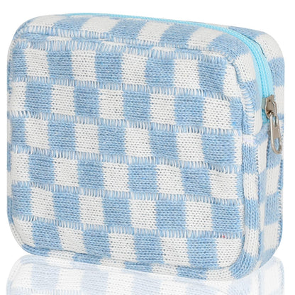 Sanitary Napkin Storage Bag, Menstrual Pad Zipper Bag Checkered Portable Period Bag Panty Liners, Tampon Storage Pouch for Women Ladies Daily Use Storage Purse Travel