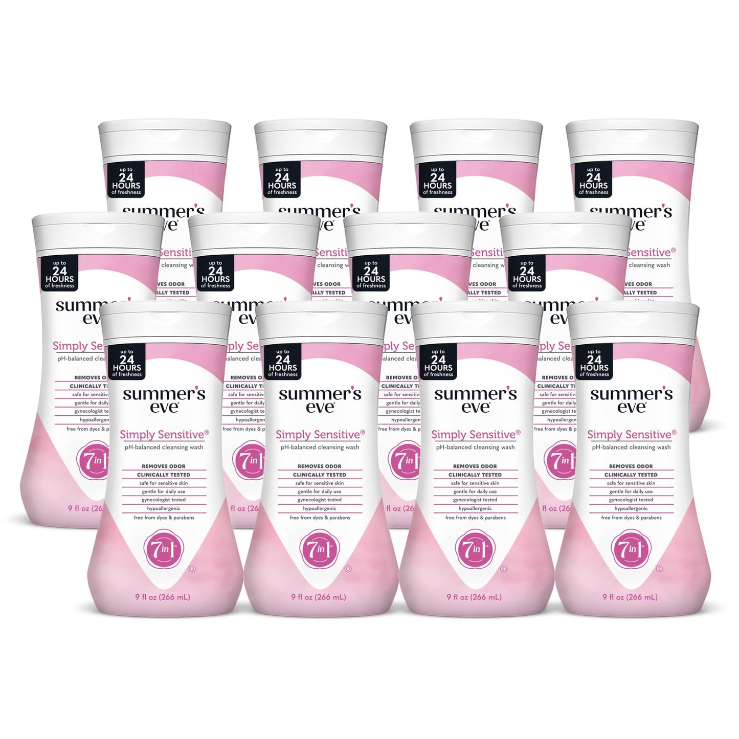Summer's Eve Simply Sensitive Daily Gentle All Over Feminine Body Wash, Removes Odor, Feminine Wash pH Balanced, 9 fl oz, 12 Pack