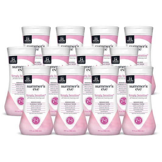 Summer's Eve Simply Sensitive Daily Gentle All Over Feminine Body Wash, Removes Odor, Feminine Wash pH Balanced, 9 fl oz, 12 Pack