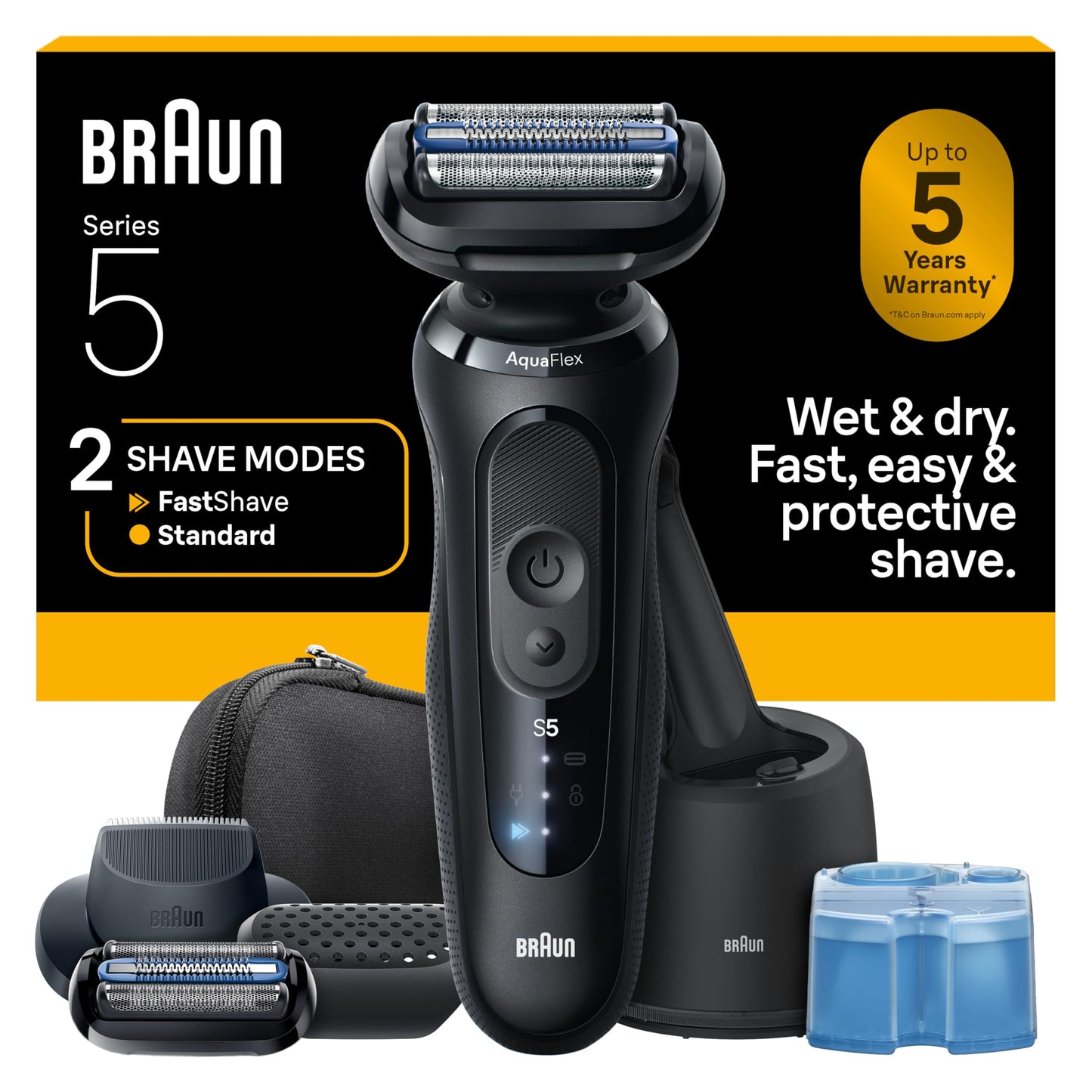 Braun Electric Razor for Men Series 5, Electric Shaver, Precision Trimmer, Extra Shaver Head, 4-in-1 Clean & Charge Center, S5 5165ps