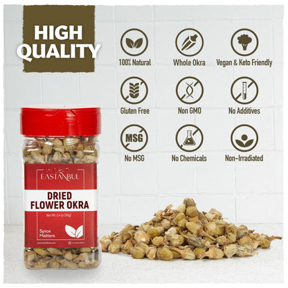 Eastanbul Dried Okra, 3.4oz Dried Ladies' Finger Ocra, Dry Ochro, Bamie AKA Kuru Bamya for Snacks, Stews, Stir Fries Rehydratable for Fried Okra, Gumbo, Turkish Food