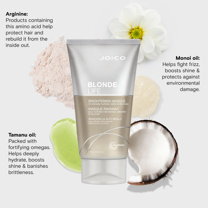 Joico Blonde Life Brightening Masque | For Blonde Hair | Instant Hydration | Neutralize Chlorine & Detoxify Hair | Add Softness & Smoothness | Sulfate Free | Fortified With Monoi & Tamanu Oil