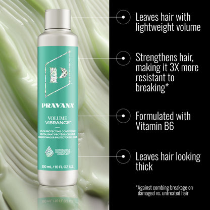 PRAVANA Volume Vibrance Conditioner | Adds Lightweight Volume, Lift & Fullness | For Fine, Color Treated Hair | Strengthens, Thickens, Reduces Breakage | Chromasilk Enhances Shine & Protection | Vegan