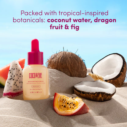 Coco & Eve Sunny Honey Bronzing Face Tanning Drops (Medium Glow) for Natural Self Tanning Hydrating Hyaluronic Acid. Gradual Face Tanning Serum. Indoor Sunless Moisturizing Self Tanner (1 fl oz)