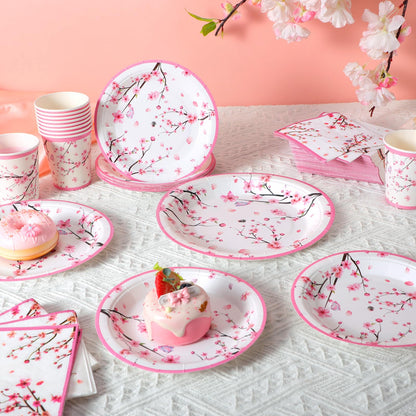 Hsei 250 Pcs Cherry Blossom Plates and Napkins Party Decorations Disposable Tableware Sets Baby Shower Birthday Supplies Serves 50 Guests Dinnerware Bridal Baby Shower Party Favors