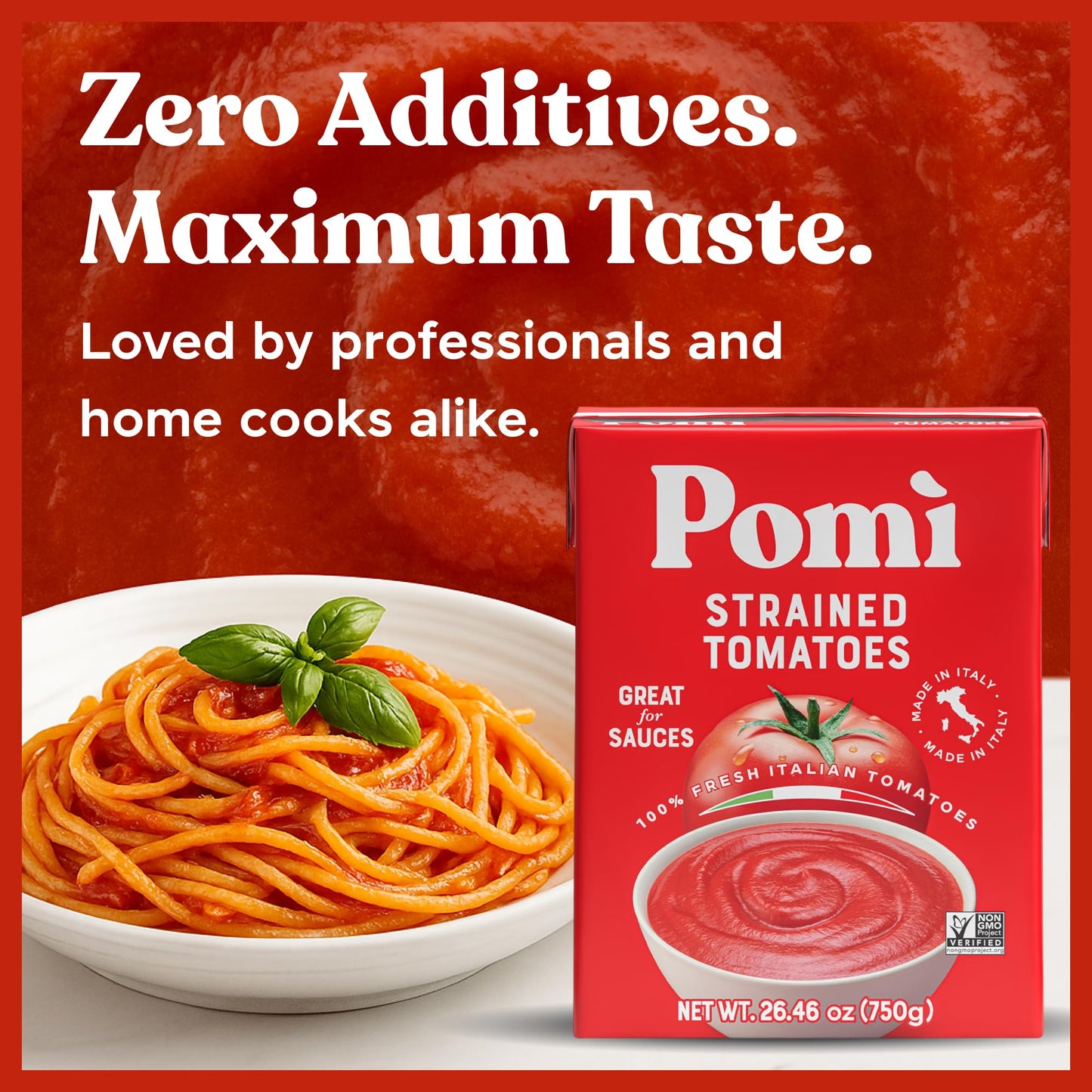 Pomì Strained Tomatoes 26.46oz (Pack of 12) - Creamy, Velvety Tomato Puree, No Additives or Preservatives - Made in Italy with 100% Fresh Italian Tomatoes - BPA-Free, Gluten-Free