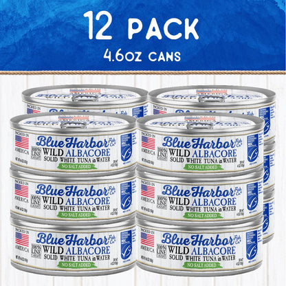 Blue Harbor Fish Co. Wild Albacore Solid White Tuna in Water No Salt Added - 4.6 oz Can (Pack of 12)
