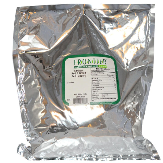 Frontier Co-op Bell Peppers, Red and Green, 3/8" Diced, Kosher | 1 lb. Bulk Bag | Capsicum annuum
