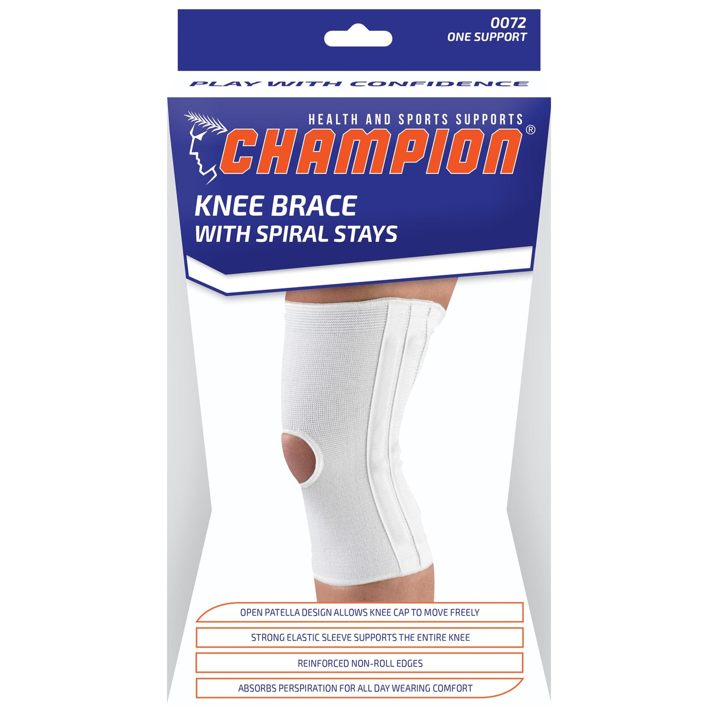 CHAMPION Knee Brace Flexible Stays Knit Elastic, White, Large