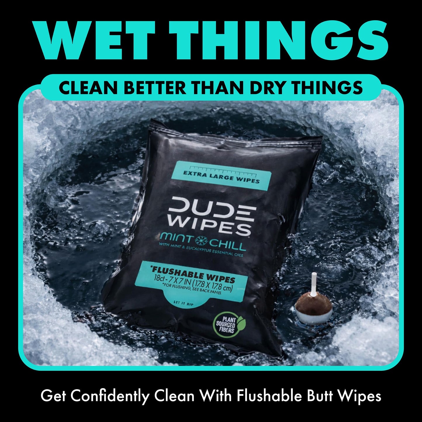 DUDE Wipes Mint Chill Travel Wipes - 6 Packs of 18 (108 Count) - Extra-Large Adult Flushable Wipes - Infused with Tea Tree Oil, Vitamin E, and Aloe - Septic and Sewer Safe