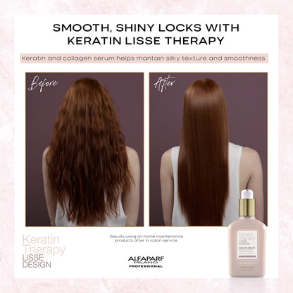 ALFAPARF MILANO Lisse Design Keratin Therapy Hair Serum - Anti-Frizz Control - Smoothing - Heat Protection and Damaged Hair Treatment - Leave-In Collagen and Keratin Protein Serum (4.23 fl oz)