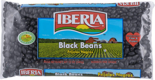 Iberia Black Beans, 12 Ounce (Pack of 24) Dry Beans, Bulk Dry Black Beans Bag, Fiber & Protein Source, Farm Fresh# 1 Grade Black Beans