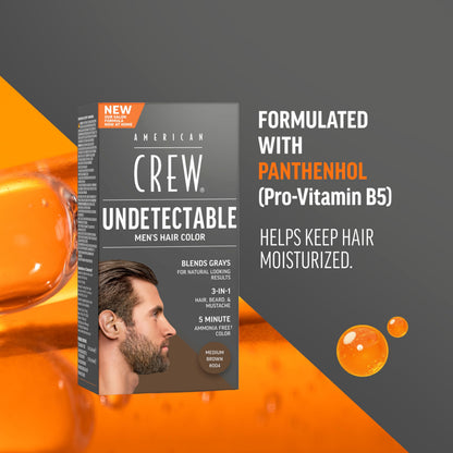 American Crew Undetectable Men's Hair Color |Medium Brown Demi-Permanent Hair Dye | Natural-Looking Gray Coverage for Men, 004 Medium Brown, 1 pack