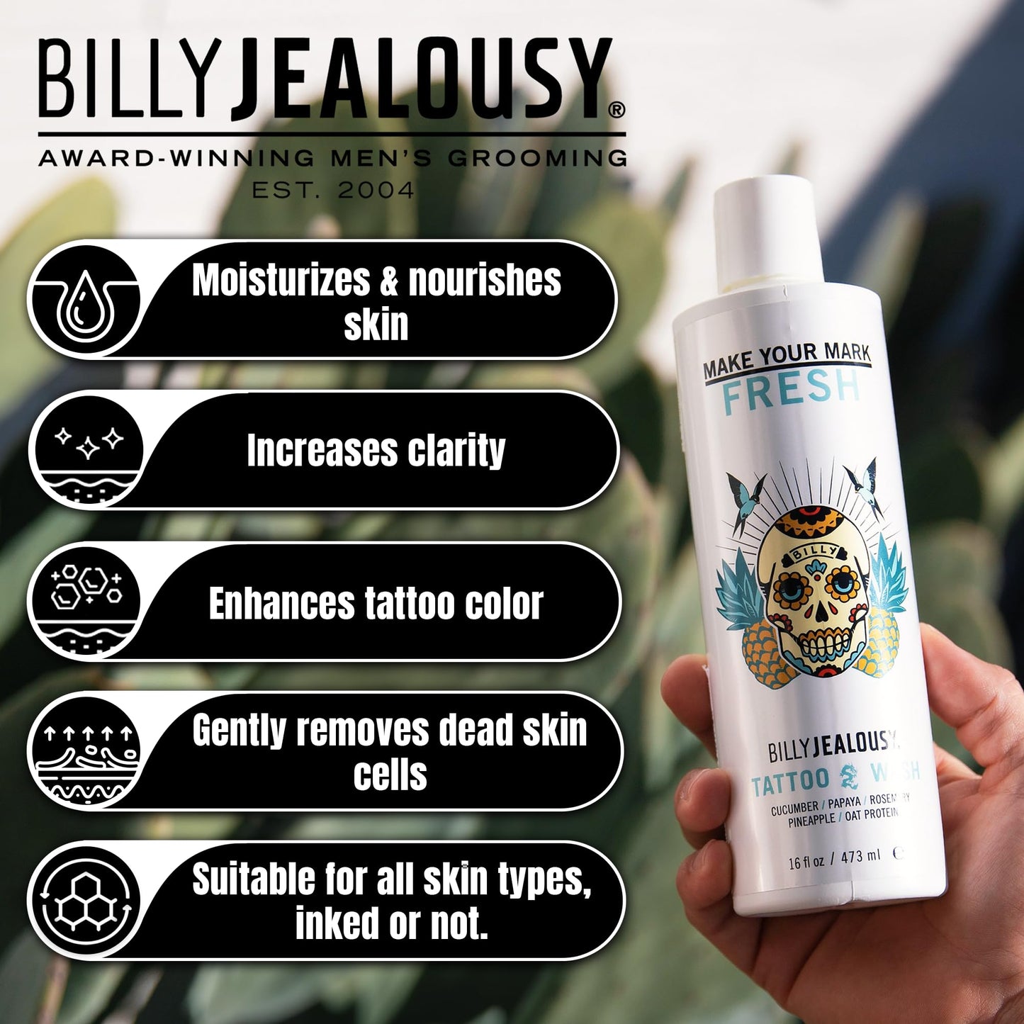 Billy Jealousy Make Your Mark Fresh Tattoo Wash, Cleansing and Hydrating Tattoo Aftercare Enriched With Cucumber and Rosemary