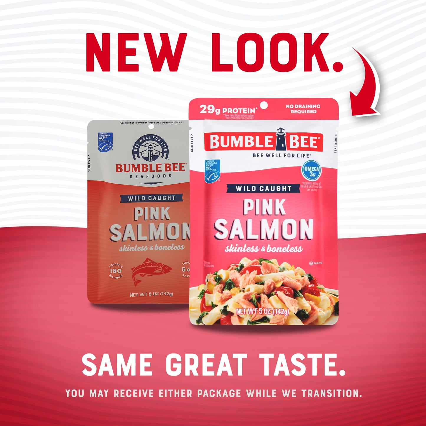 Bumble Bee Skinless & Boneless Pink Salmon, 5 oz Pouch - Premium Wild Caught Salmon for Snacks, Sandwiches & Recipes - 29g Protein per Serving - Gluten Free, Kosher, MSC Certified