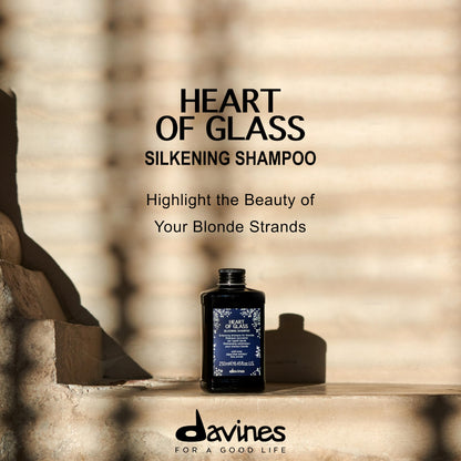 Davines Heart of Glass Silkening Shampoo, Enhancing Blue Shampoo for Blonde & Silver Hair - Gentle Cleanser with Jagua Blue Extract Balances Tones, Illuminates & Nourishes Weightlessly