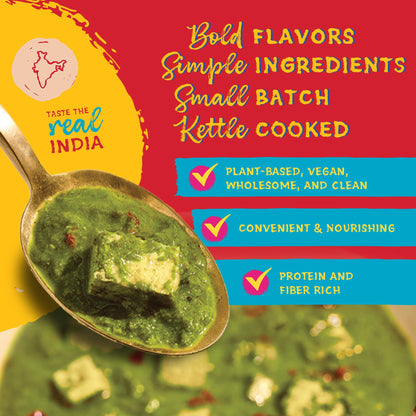 Truly Indian Creamed Spinach & Tofu Curry (Palak Tofu Paneer) 10 Ounce 6-Pack | Authentic Traditional Indian food | Made Fresh in India With Locally Grown Ingredients | Ready to Eat, Vegan