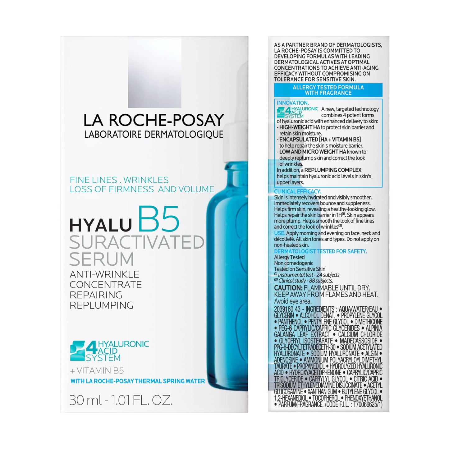 La Roche-Posay Hyalu B5 Pure Hyaluronic Acid Serum for Face, Vitamin B5 + Hyaluronic Acid + Madecassoside, Hydrating Serum Visibly Plumps Skin, Sensitive Skin Safe, Anti Aging, Oil-Free