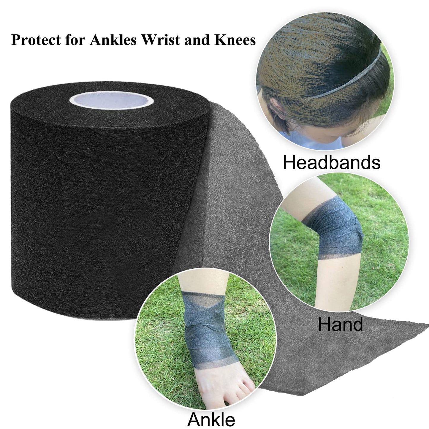 Pre Wrap Tape Athletic,3 Rolls X 22 Yards Black Prewrap,Headbands for Hair,Foam Underwrap Sports Wrap