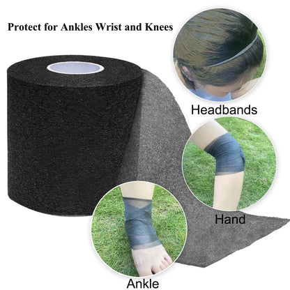 Pre Wrap Tape Athletic,3 Rolls X 22 Yards Black Prewrap,Headbands for Hair,Foam Underwrap Sports Wrap