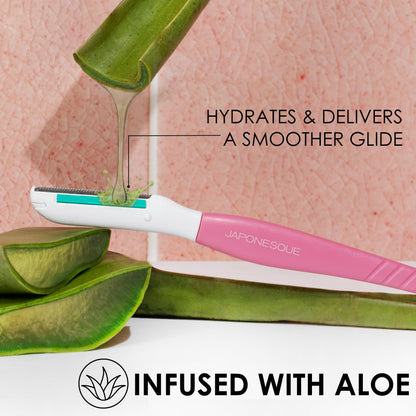 JAPONESQUE Dermaplaner with Soothing Aloe Comfort Strip - Skin Tool with Ultra Precision Blade for Facial Hair Removal and Exfoliation, 3pk.