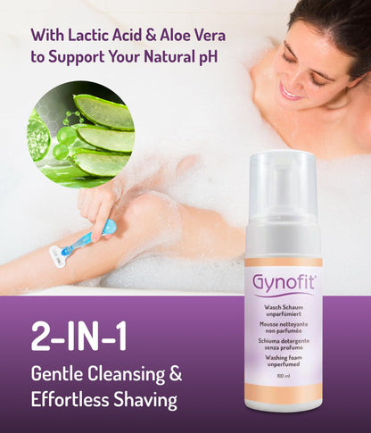 Gynofit Intimate Care Bundle – Lactic Acid Vaginal Gel (6 Count) & Unscented Feminine Wash Foam – pH-Balancing Cleanser + Vaginal Moisturizer – Daily Care & Shaving – Gynecologist Recommended