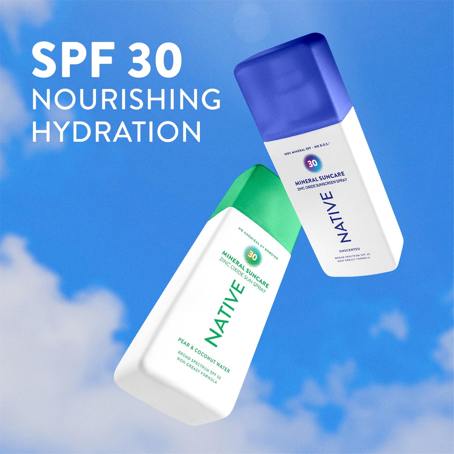Native Sunscreen Pump Spray Lotion | Unscented SPF 30, 100% Mineral SPF for Face & Body Broad Spectrum UVA UVB, Suitable for Sensitive Skin & Hawaii Compliant, Lightweight & No Residue, 7oz