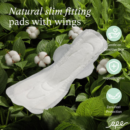 Organic Feminine Care Bundle: Large pH-Balanced Wipes & Ultra-Thin Absorbent Sanitary Pads for Women, 10ct Wipes + (Extra Long Overnight, Size 6, 30ct)