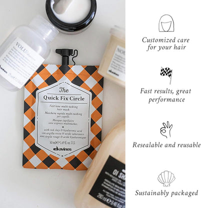 Davines The Quick Fix Circle, Fast-Acting Hydrating Hair Mask - Moisturizes & Detangles in 3 Minutes with Red Clay & Hyaluronic Acid - Instant Volume & Shine, 1.69 Fl Oz