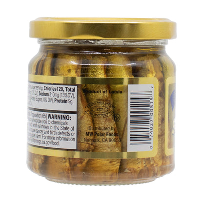 MW Polar Naturally Alder Wood Smoked Brisling Sardines in Olive Oil, 6.5oz Jar (Pack of 6) | Kosher Friendly, Wild-Caught, Hand-Packed, High in Omega-3, Keto, Paleo, Gluten-Free, Non-GMO