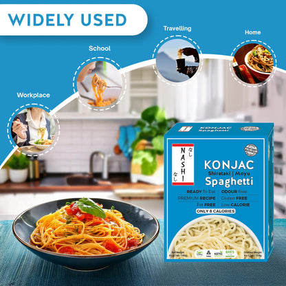 Nashi Shirataki Konjac Spaghetti (8x190g) – Glucomannan Premium Recipe, Keto-Friendly | Low-Calorie, Zero-Carb, Vegan & Gluten-Free, Odour-Free, High Fiber | Ready-to-Eat Food