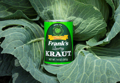Frank’s Quality Kraut 14oz Cans – Naturally Fermented Sauerkraut | Tangy & Crisp Flavor | Gluten-Free, Vegan | Perfect for Hot Dogs, Brats, Reubens & Recipes