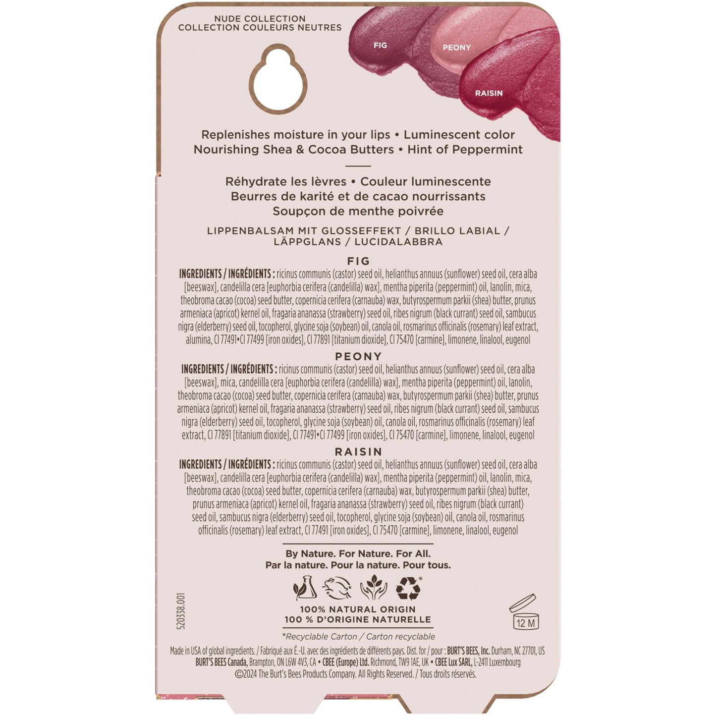 Burt's Bees Easter Basket Stuffers, Lip Shimmer Gift Set, Kissable Color, Warm Collection, 3-Pack, 0.09 oz.