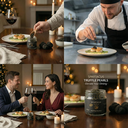 Spartacus Truffle Pearls 40 g – Gourmet Truffle Pearls (50% Pearls & 50% Chopped Truffle) – Luxury Culinary Garnish for Pasta, Steak, Sushi & Fine Dining