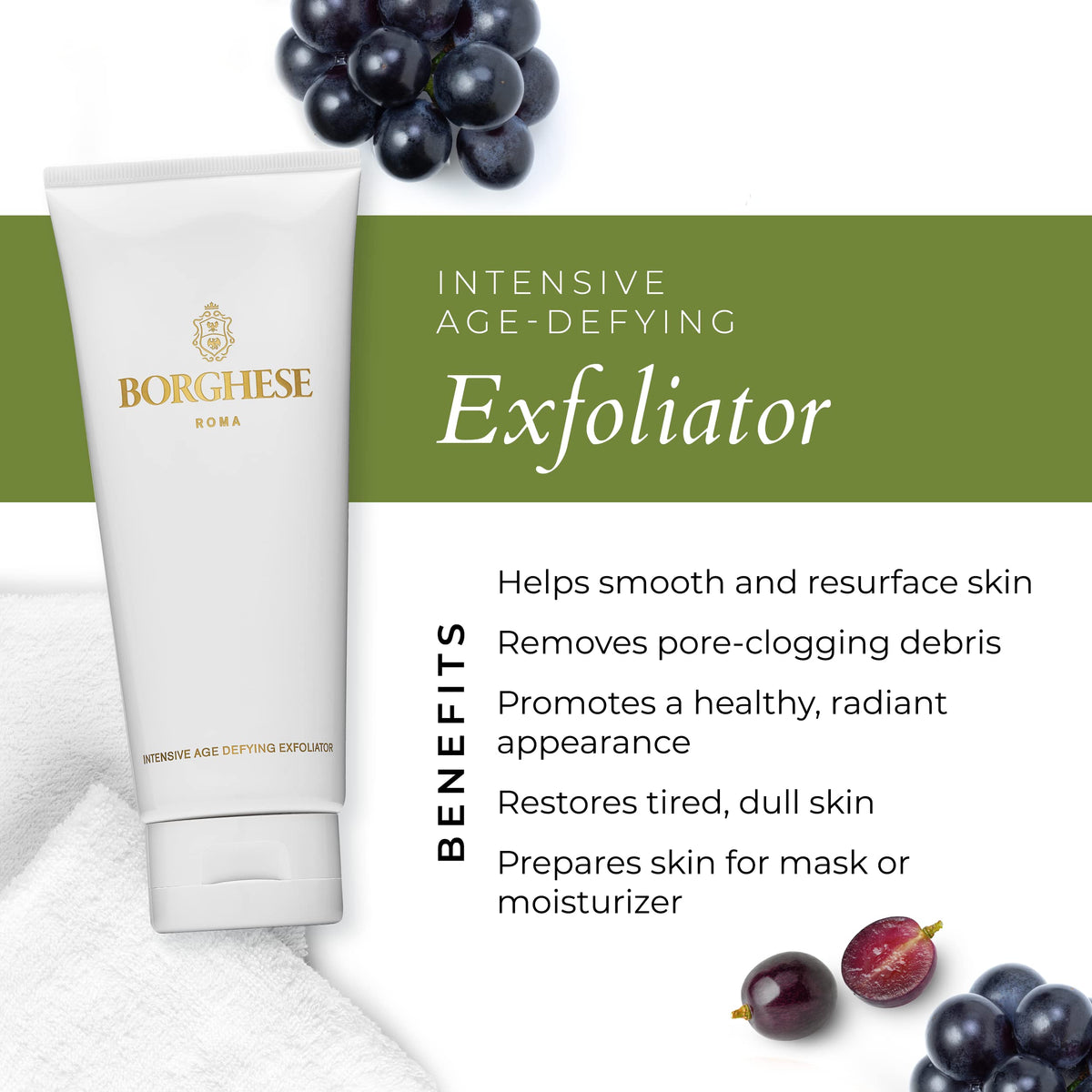 Borghese Intensive Age Defying Exfoliator - Weekly Foaming Facial Exfoliator Scrub with Peptides & Hyaluronic Acid for Smooth Skin, for All Skin Types