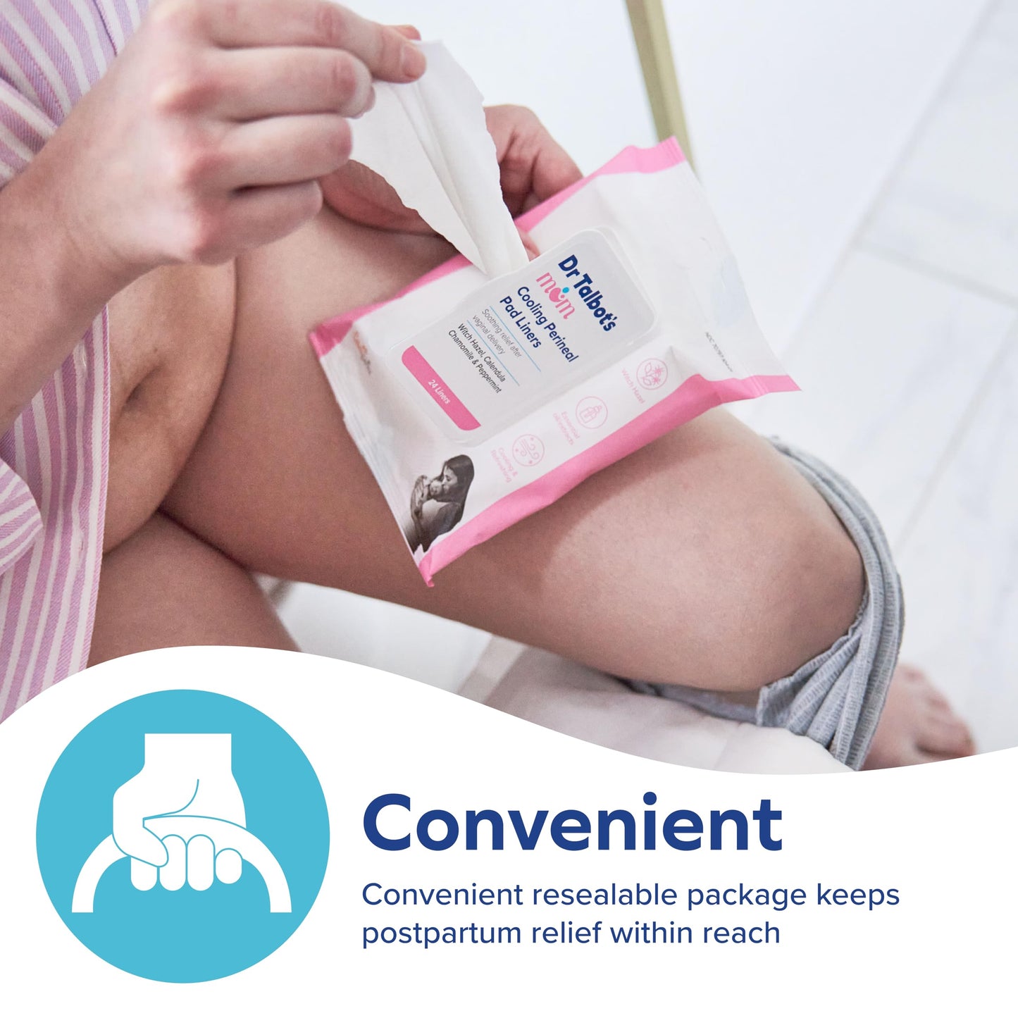 Dr. Talbot's Mom Postpartum Perineal Pad Liners - Instant Cooling Witch Hazel Pad Liners for Postpartum Care - 24 Count (Pack of 2)